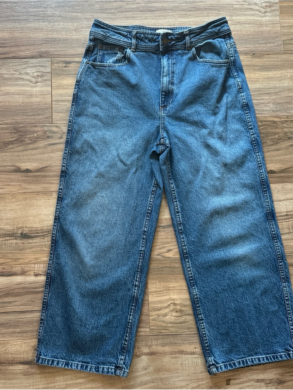 Sézane Le Crop Wide Leg Denim Blue Jeans Size 42 US 10